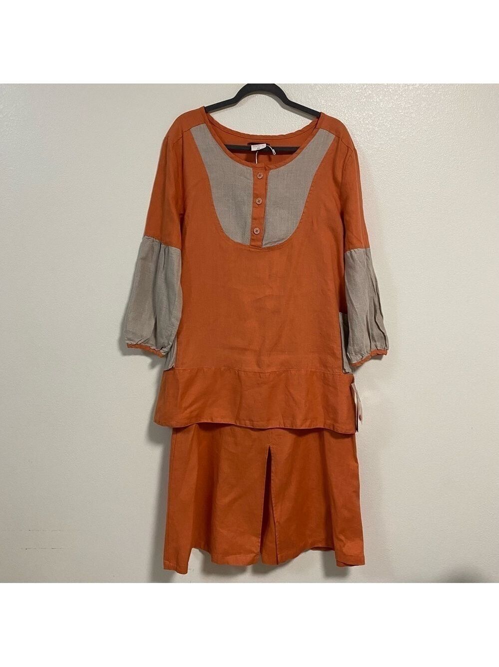 Design Today’s Shirt/skirt set women’s size small 100% Linen Lagenlook 2 piece